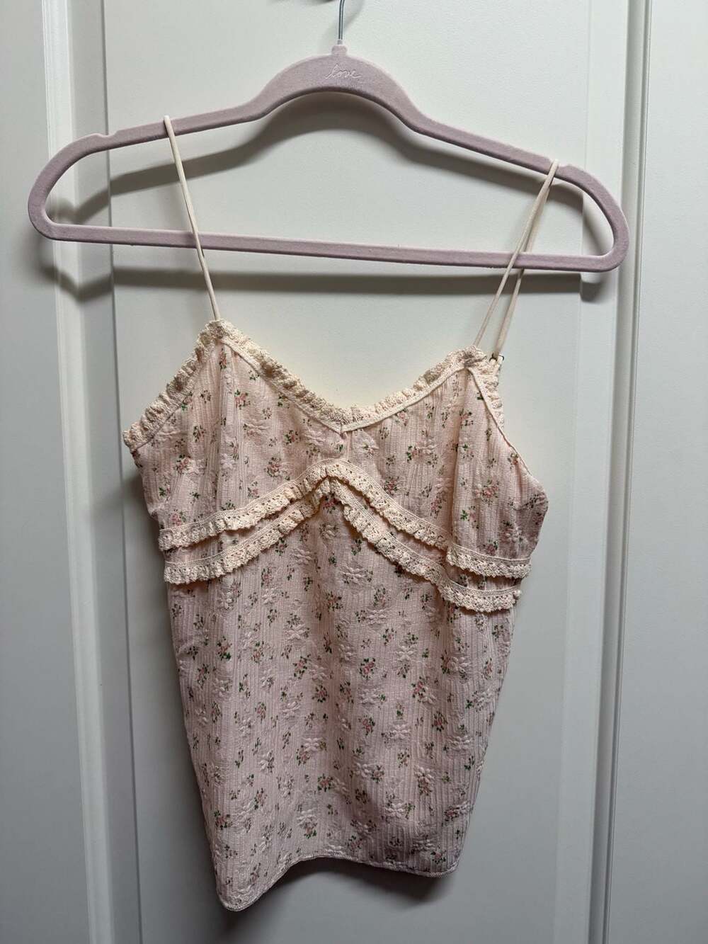 POL Floral Printed Lace Trim Ribbed Knit Cami Tank Top